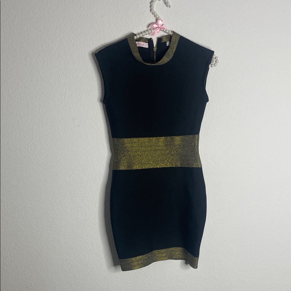 Black Bandage Dress with Gold Accents